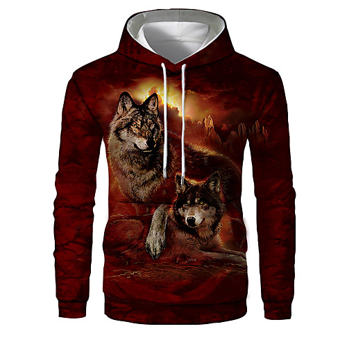 

Men's Plus Size Hoodie 3D Print Hooded Daily Sports Hoodies Sweatshirts Long Sleeve Loose Wine / Fall / Winter