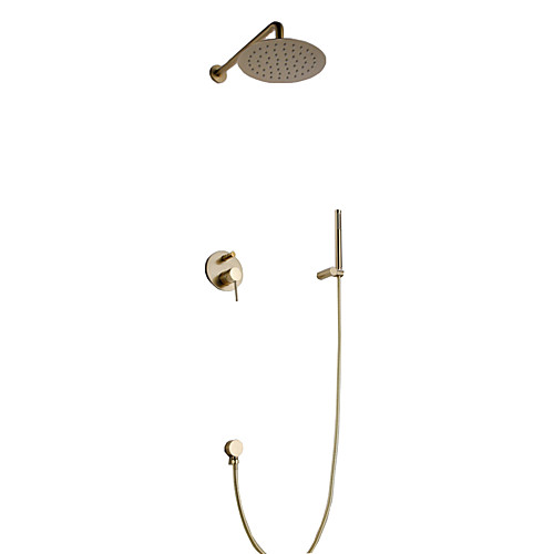 

Shower Faucet - Contemporary Brushed Gold Wall Mounted Ceramic Valve Bath Shower Mixer Taps