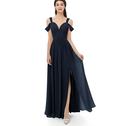 

A-Line Straps Floor Length Chiffon Bridesmaid Dress with Split Front / Ruching