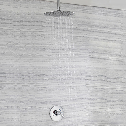 

Shower Faucet Set - Rainfall Contemporary Chrome Wall Mounted Ceramic Valve Bath Shower Mixer Taps / Brass / Single Handle Two Holes