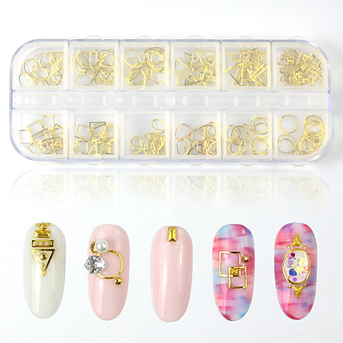 

120pcs/box Gold Mixed Metallic Nail Art Decorations Charm Multi-Shaped Frames Alloy Hollow Circle Design 3D Nails DIY Manicure
