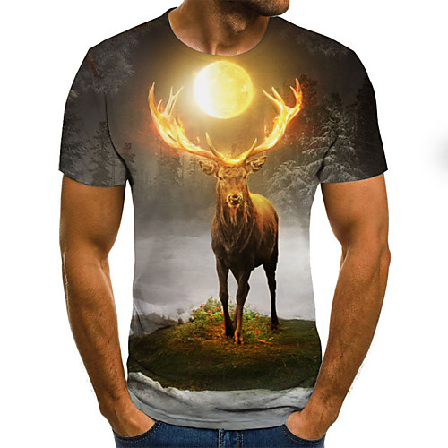 

Men's Plus Size Animal Print T-shirt Daily Round Neck Orange / Summer / Short Sleeve