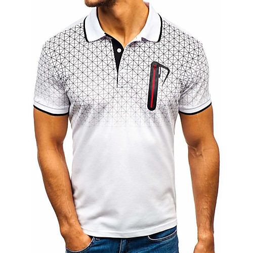 

Men's Print Slim Polo Basic Street chic Daily Shirt Collar White / Red / Navy Blue / Short Sleeve
