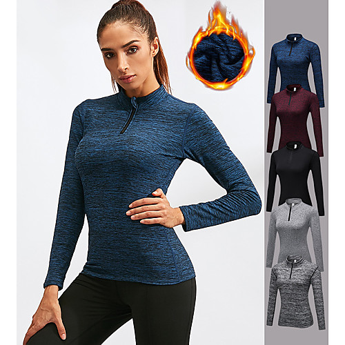 

YUERLIAN Women's Pullover Running Shirt Yoga Top Winter Black Burgundy Blue Light Grey Gray Fleece Running Gym Workout Tee / T-shirt Sweatshirt Long Sleeve Sport Activewear Thermal / Warm Windproof