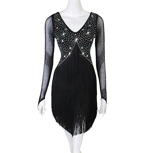 

Latin Dance Dress Crystals / Rhinestones Women's Performance Long Sleeve Spandex