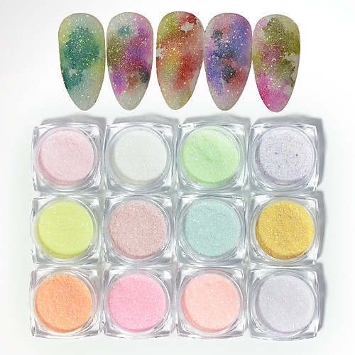 

12pcs/Box Sugar Dipping Nail Powder Holographic Glitter Nail Dust Powder Laser Nail Pigment for UV Gel Polish Nail Art Decoration