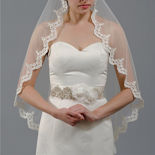 

One-tier Classic Style / Lace Wedding Veil Fingertip Veils with Solid / Pattern POLY / Lace