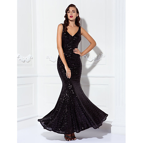 

Sheath / Column Elegant Sparkle & Shine Prom Formal Evening Dress V Neck Sleeveless Floor Length Sequined with Sequin 2021