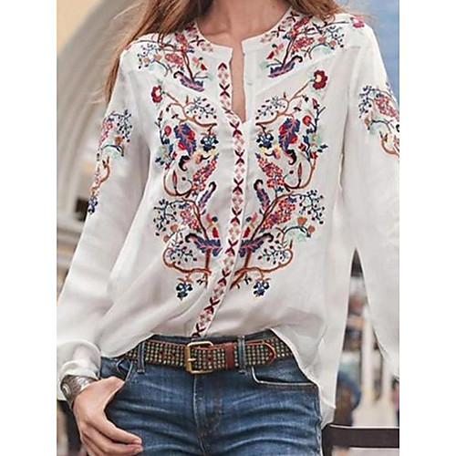 

Women's Geometric Blouse Daily V Neck White / Blue / Yellow