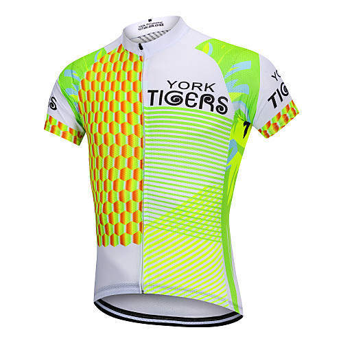

YORK TIGERS Men's Short Sleeve Cycling Jersey Silicone Elastane Green / Yellow Stripes Bike Jersey Top Mountain Bike MTB Road Bike Cycling Breathable Quick Dry Reflective Strips Sports Clothing