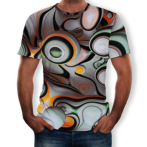 

Men's Visual Deception Print Slim T-shirt Daily Round Neck Black / Rainbow / Summer / Short Sleeve