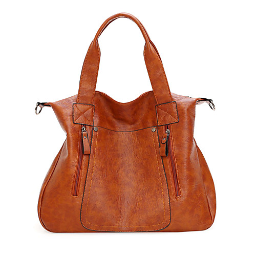 

Women's Bags PU Leather Satchel Top Handle Bag Zipper Daily Handbags Wine Black Light Gray Brown