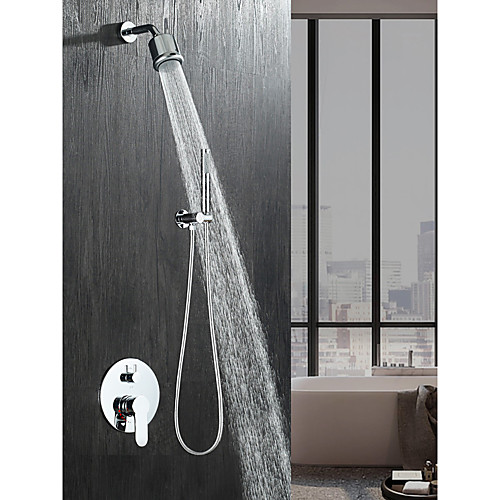

Shower Faucet Set - Rainfall Contemporary Chrome Wall Mounted Ceramic Valve Bath Shower Mixer Taps / Brass