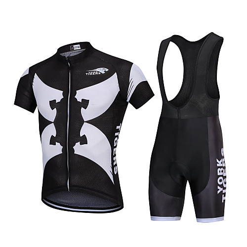 

YORK TIGERS Men's Short Sleeve Cycling Jersey with Bib Shorts - Kid's Silicone Elastane Lycra Black / White Patchwork Bike Bib Shorts Jersey Clothing Suit Breathable 3D Pad Quick Dry Reflective