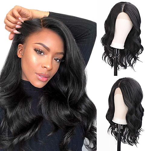 

Synthetic Lace Front Wig Wavy Side Part Lace Front Wig Long Natural Black Synthetic Hair 18-26 inch Women's Life Soft Adjustable Black