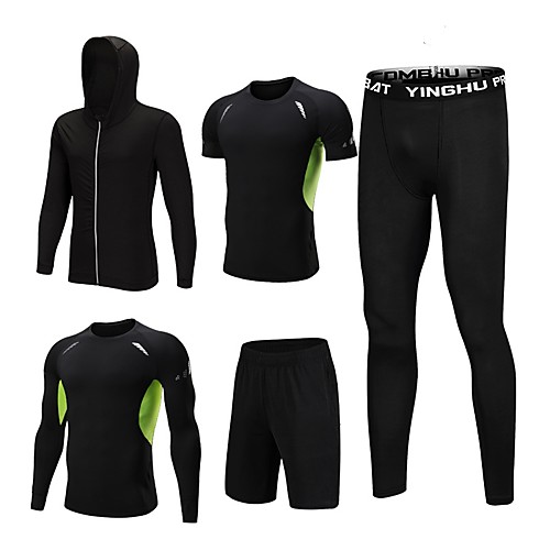 

1bests Men's Full Zip Running Track Jacket Activewear Set Workout Outfits Athletic 5pcs Summer Long Sleeve Quick Dry Lightweight Breathable Fitness Gym Workout Basketball Running Sportswear Solid