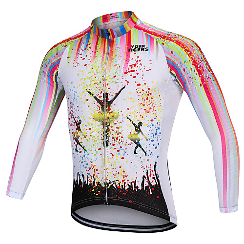 

YORK TIGERS Men's Long Sleeve Cycling Jersey Winter Fleece Silicone Elastane White Bike Jersey Top Mountain Bike MTB Road Bike Cycling Thermal / Warm Breathable Quick Dry Sports Clothing Apparel