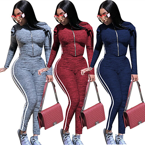 

Women's 2-Piece Side-Stripe Tracksuit Sweatsuit Jogging Suit 2pcs Running Fitness Jogging Windproof Breathable Soft Sportswear Athletic Clothing Set Long Sleeve Activewear Micro-elastic Regular Fit