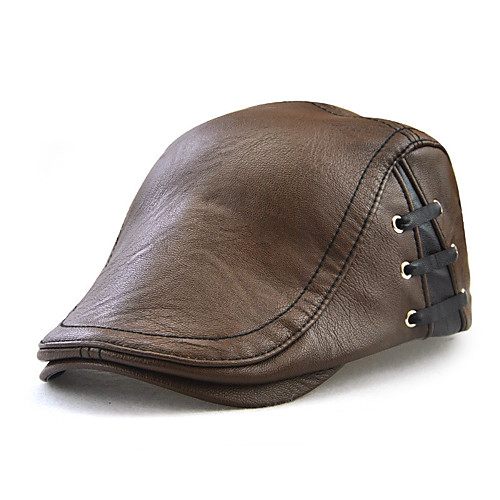 

Men's Basic PU Beret Hat-Solid Colored All Seasons Black Light Brown Brown