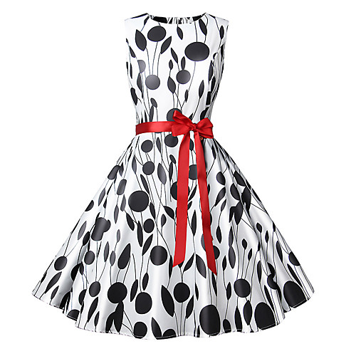 

Women's Swing Dress Knee Length Dress White Black Sleeveless Print Print Fall Spring Round Neck Elegant Vintage 2021 S M L XL XXL
