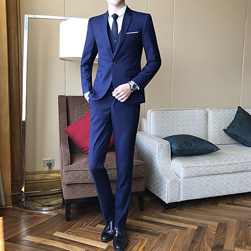 

Black / Blue / Burgundy Patterned Tailored Fit Polyester Suit - Notch Single Breasted One-button / Suits