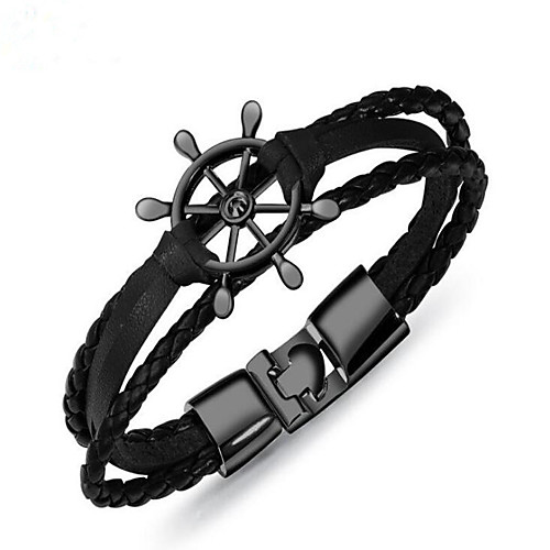 

Men's Chain Bracelet Geometrical Ship Fashion PU(Polyurethane) Bracelet Jewelry Black / Brown / Silver Design C For Gift Daily