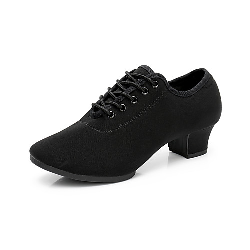 

Women's Dance Shoes Polyester Jazz Shoes Ribbon Tie Heel Thick Heel Black