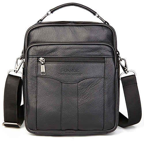 

Men's Zipper Cowhide Crossbody Bag Solid Color Black / Coffee