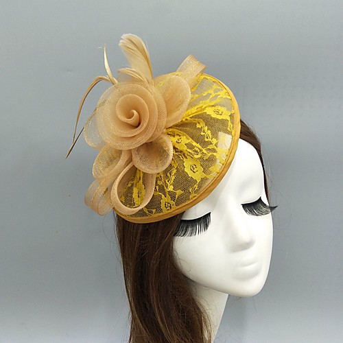 

Feathers / Net Fascinators / Hats / Headwear with Feather / Lace-trimmed bottom / Floral 1 PC Wedding / Special Occasion Headpiece