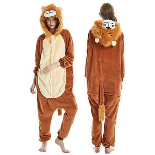 

Adults' Kigurumi Pajamas Lion Onesie Pajamas Flannel Brown Cosplay For Men and Women Animal Sleepwear Cartoon Festival / Holiday Costumes