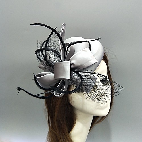 

Feather / Net / Fabrics Fascinators / Hats / Headwear with Feather / Bowknot / Cap 1 Piece Wedding / Special Occasion Headpiece