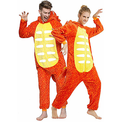 

Adults' Kigurumi Pajamas Dragon Onesie Pajamas Flannel Fabric Orange / Green Cosplay For Men and Women Animal Sleepwear Cartoon Festival / Holiday Costumes