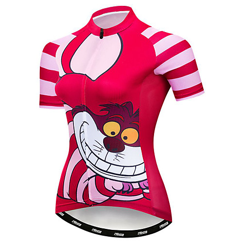 

21Grams Cheshire Cat Women's Short Sleeve Cycling Jersey - Fuchsia Bike Jersey Top Breathable Quick Dry Moisture Wicking Sports Elastane Terylene Polyester Taffeta Mountain Bike MTB Road Bike Cycling