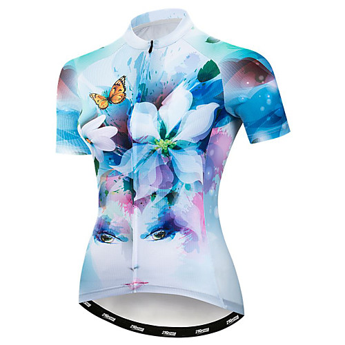 

21Grams Women's Short Sleeve Cycling Jersey Polyester Elastane Blue Butterfly Floral Botanical Bike Jersey Top Mountain Bike MTB Road Bike Cycling Breathable Quick Dry Moisture Wicking Sports