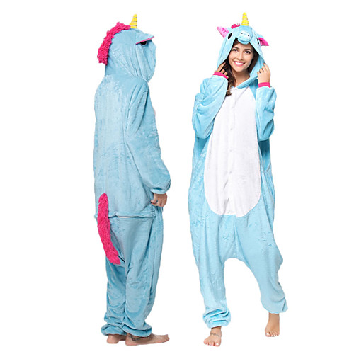 

Adults' Kigurumi Pajamas Unicorn Pony Onesie Pajamas Flannel Toison Blue Cosplay For Men and Women Animal Sleepwear Cartoon Festival / Holiday Costumes