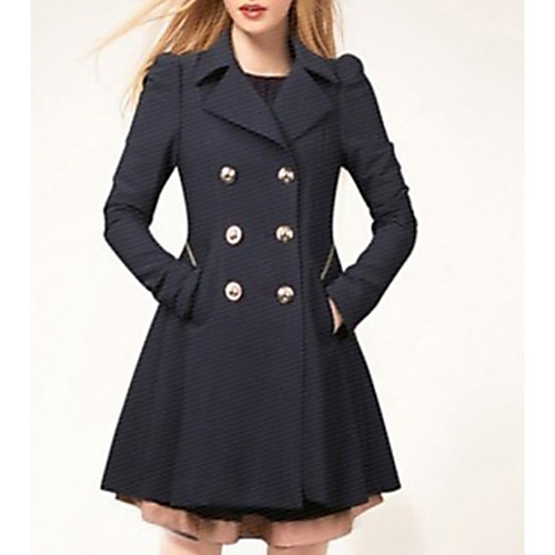 

Women's Solid Colored Notch lapel collar Coat Long Daily Long Sleeve Polyester Coat Tops Black