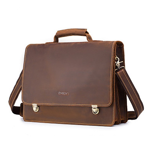 

Men's Sequin Cowhide Briefcase Solid Color Black / Brown
