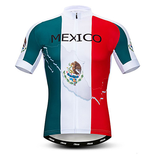 

21Grams Men's Short Sleeve Cycling Jersey Polyester Elastane Lycra White Mexico National Flag Bike Jersey Top Mountain Bike MTB Road Bike Cycling Breathable Quick Dry Moisture Wicking Sports Clothing