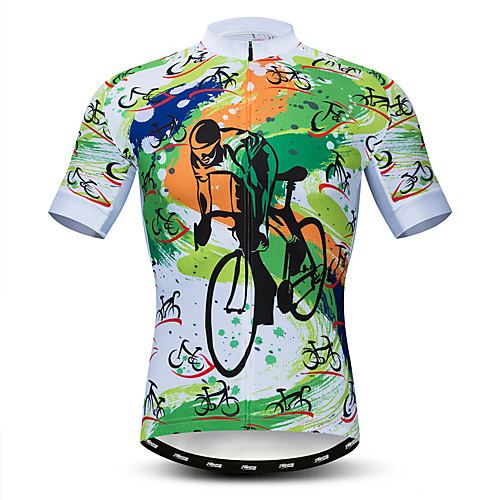 

21Grams Men's Short Sleeve Cycling Jersey Polyester Elastane Lycra Green Bike Jersey Top Mountain Bike MTB Road Bike Cycling Breathable Quick Dry Moisture Wicking Sports Clothing Apparel