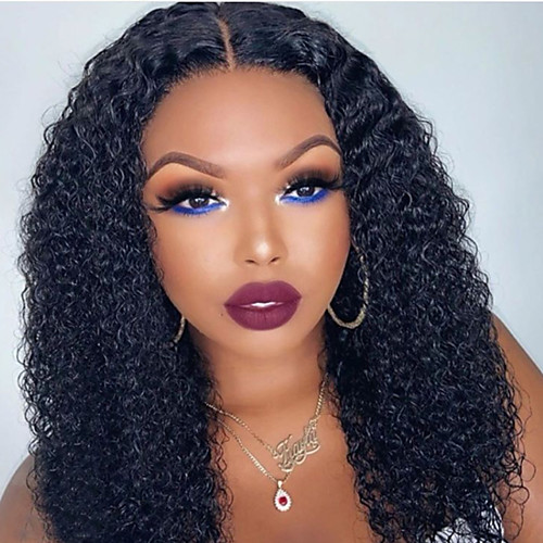 

Human Hair Lace Front Wig Free Part style Brazilian Hair Curly Kinky Curly Black Wig 130% Density with Baby Hair Natural Hairline For Black Women 100% Virgin 100% Hand Tied Women's Long Human Hair