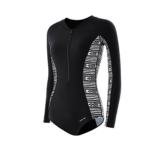 

WATERTIME Women's One Piece Swimsuit Patchwork Padded Bodysuit Swimwear Black UV Sun Protection Breathable Quick Dry Long Sleeve - Swimming Diving Surfing Spring Summer / Spandex / Stretchy