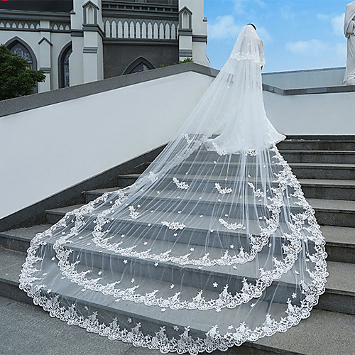 

One-tier Classic Style / Lace Wedding Veil Cathedral Veils with Solid / Pattern POLY / Lace