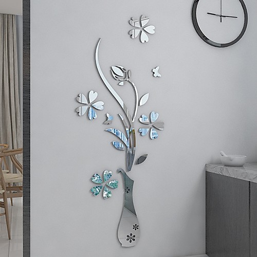 

DIY Mirror Flower Vase 3D Crystal Acrylic Butterfly Stickers,Floral Vase Mirror Wall Decal for Entranceway Living Room Furniture Wall Deco