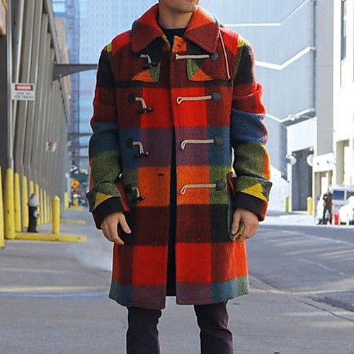 

Men's Daily Basic Winter Long Coat, Solid Colored Black & Red Turndown Long Sleeve Others Oversized Red