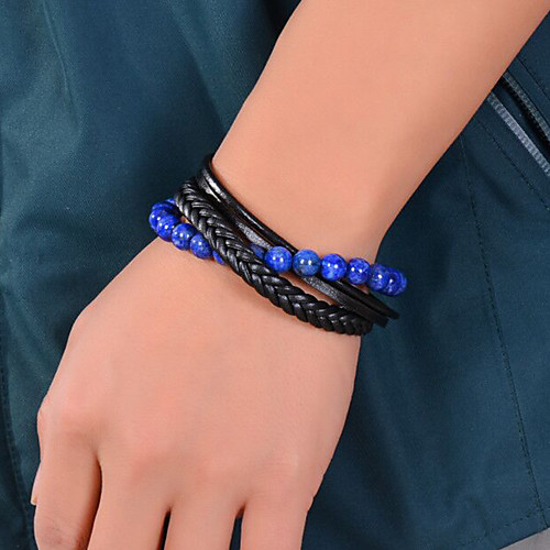 

Men's Blue Bead Bracelet Wrap Bracelet Vintage Bracelet Layered Weave Luxury Classic Trendy Fashion Boho Stone Bracelet Jewelry Brown / Blue / Rainbow For Gift Daily School Holiday Festival