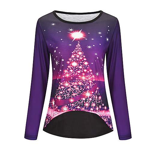 

Women's Christmas Tunic Star Long Sleeve Print Round Neck Tops Christmas Basic Top Blue Purple Red