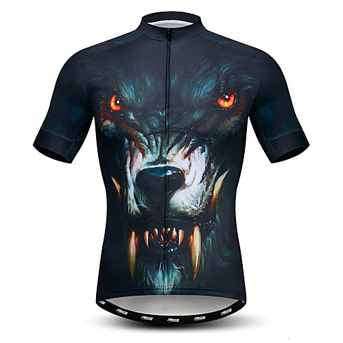 

21Grams Men's Short Sleeve Cycling Jersey Elastane Lycra Polyester Forest Green Animal Wolf Bike Jersey Top Mountain Bike MTB Road Bike Cycling Breathable Quick Dry Moisture Wicking Sports Clothing