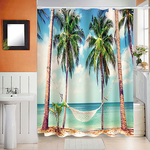 

Shower Curtains with Hooks Sea Coconut Tree Polyester Novelty Fabric Waterproof Shower Curtain for Bathroom