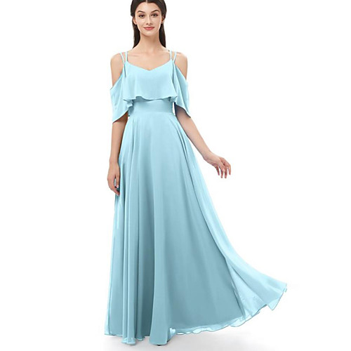 

A-Line Spaghetti Strap Floor Length Chiffon Bridesmaid Dress with Ruching