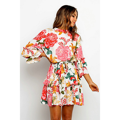

Women's Sheath Dress - 3/4 Length Sleeve Geometric Print Basic Daily Wear Rainbow S M L XL